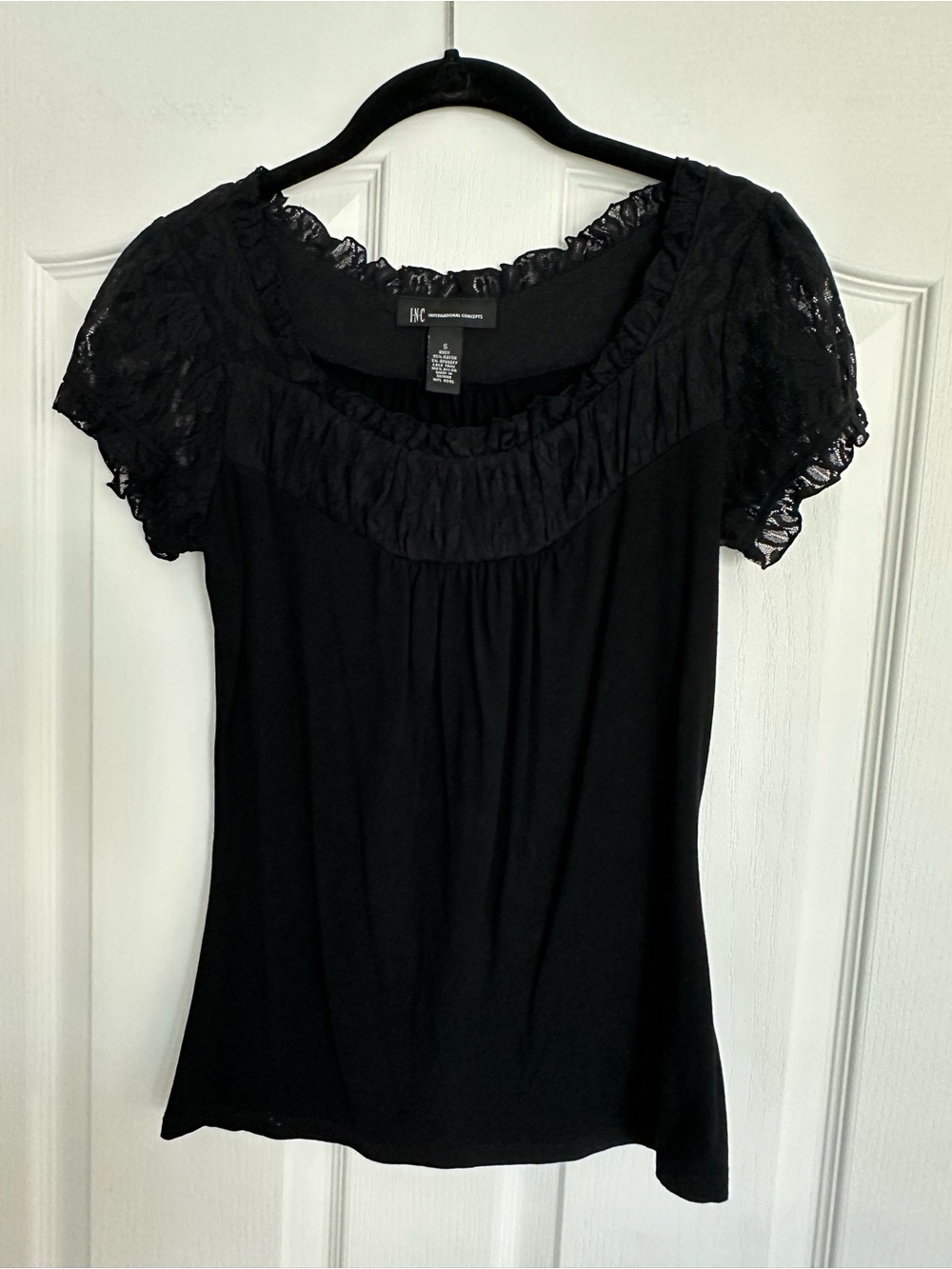 INC International Concepts Black Lace-Trim Scoop Neck Top